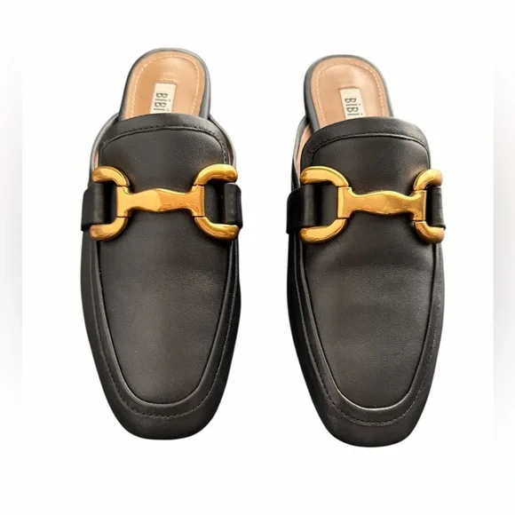 Bibi Lou Black Mule Loafers Gold Bit Detail Size 37 New - Picture 2 of 10